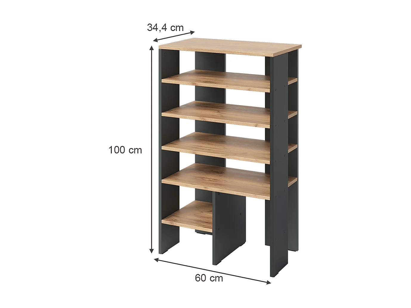 Armoire à chaussures anthracite/chêne doré 60x34.4x100 marlon