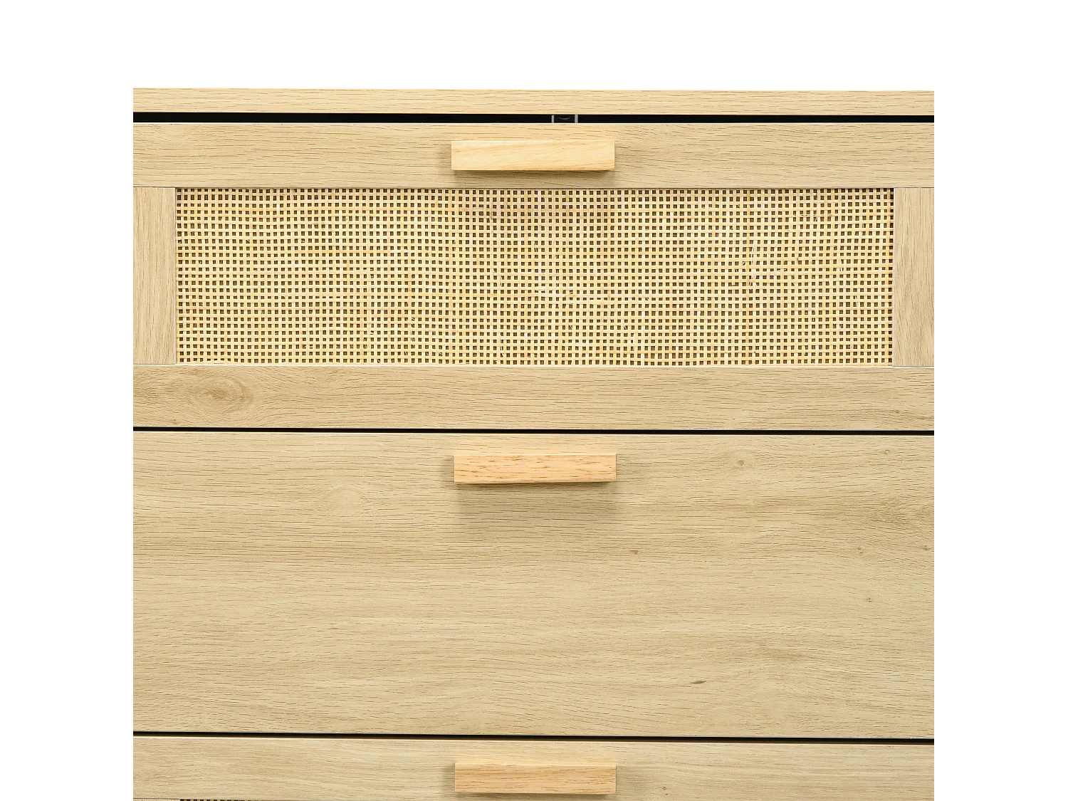 Commode 6 tiroirs style bohème chic rotin effet bois clair naturel dim. 110 x 40 x 69 cm