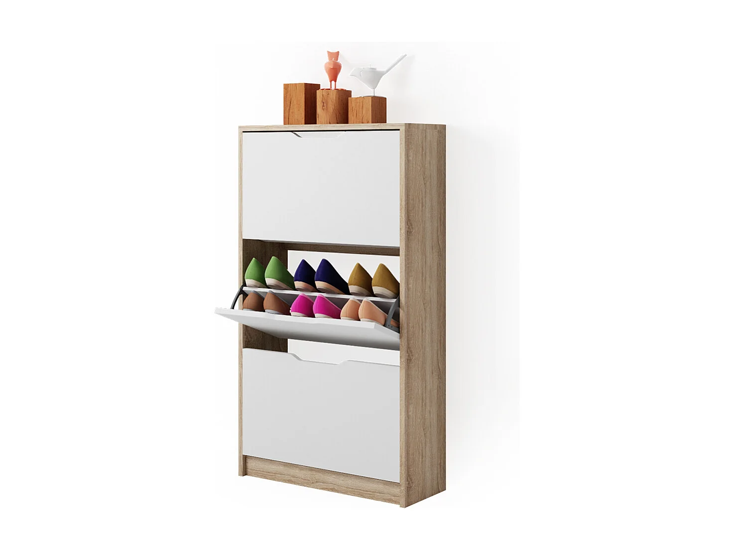 Zapatera abatible sonoma/blanco 59x22x105 luca