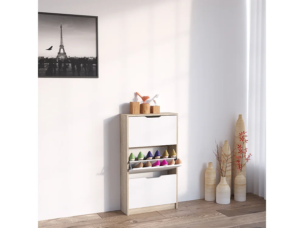 Meuble à chaussure sonoma/blanc 59x22x105 luca