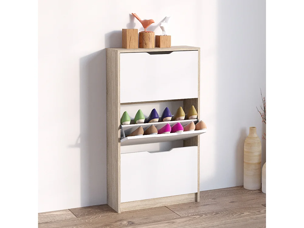 Meuble à chaussure sonoma/blanc 59x22x105 luca