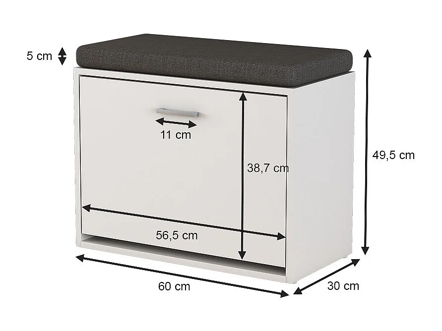 Banc pour chaussures blanc 60x30x49.5 georg