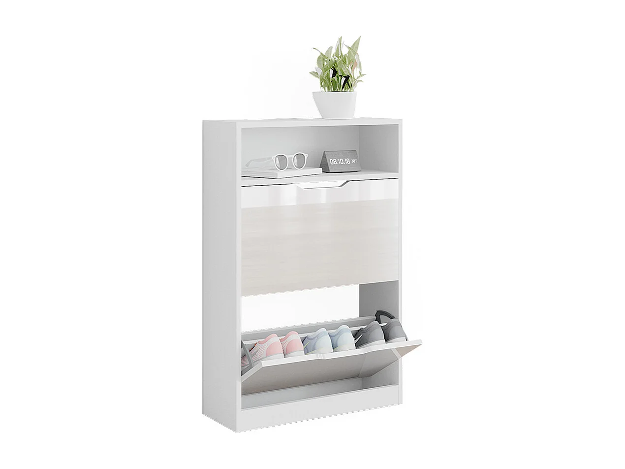 Mueble zapatero blanco/blanco alto brillo 59x22x89.5 luca