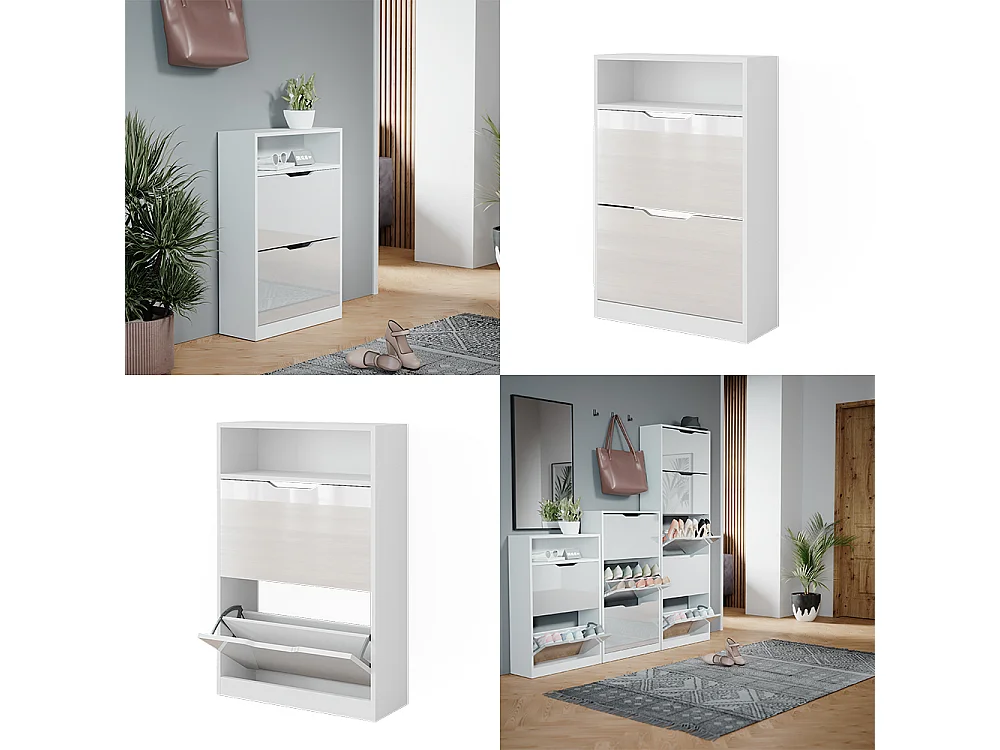 Mueble zapatero blanco/blanco alto brillo 59x22x89.5 luca