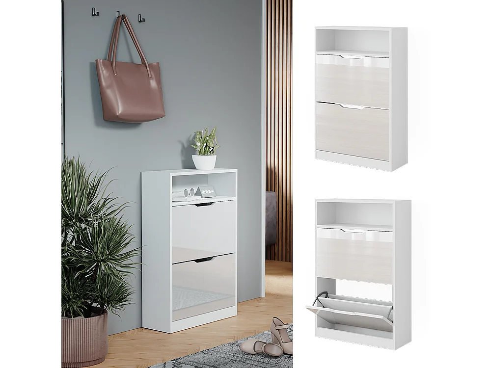 Meuble à chaussure blanc/blanc brillant 59x22x89.5 luca