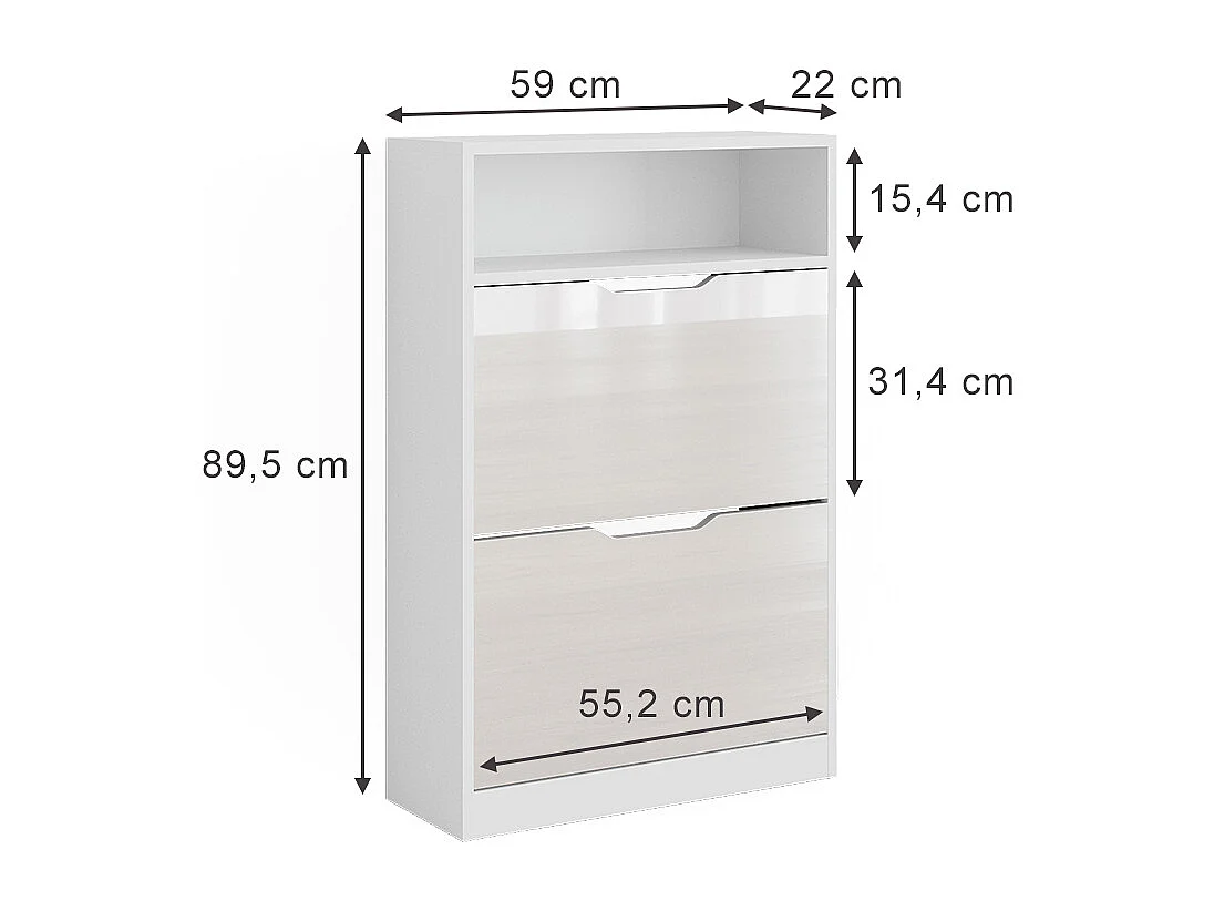 Meuble à chaussure blanc/blanc brillant 59x22x89.5 luca