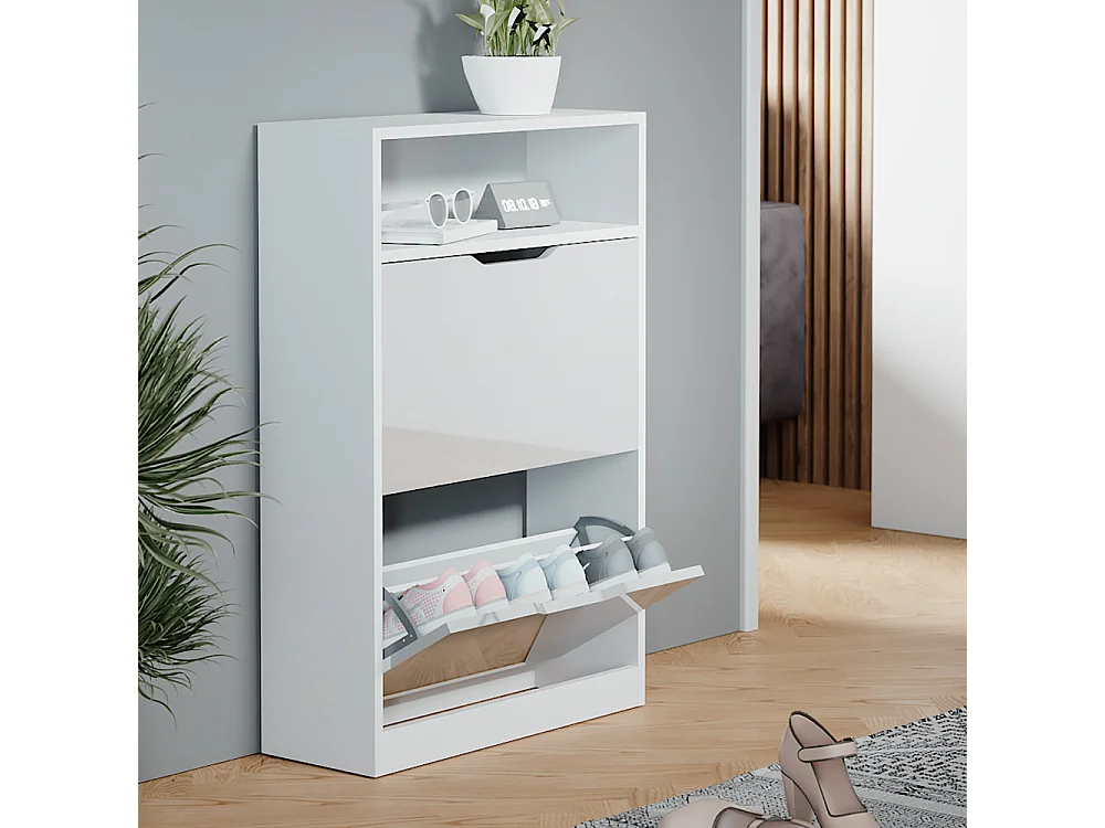 Meuble à chaussure blanc/blanc brillant 59x22x89.5 luca