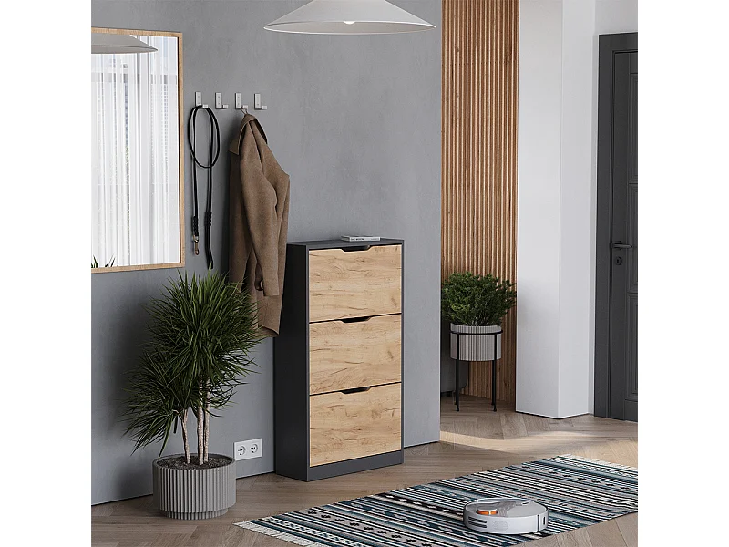 Le basculeur à chaussures anthracite/chêne doré 59x22x105 luca