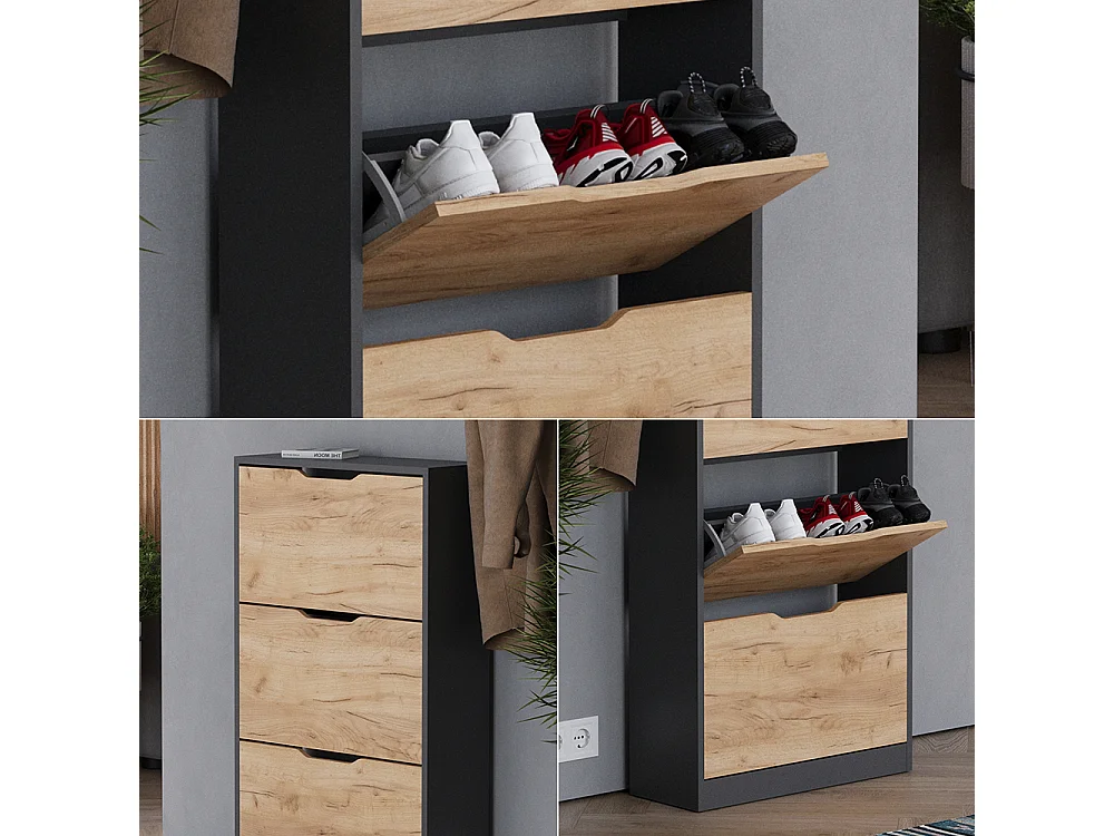 Le basculeur à chaussures anthracite/chêne doré 59x22x105 luca