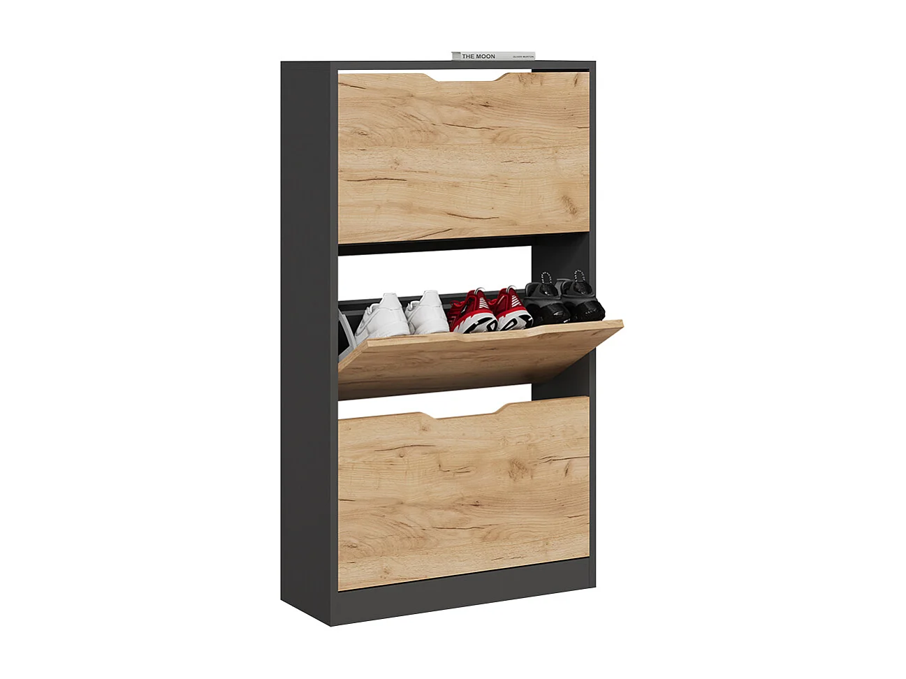 Le basculeur à chaussures anthracite/chêne doré 59x22x105 luca