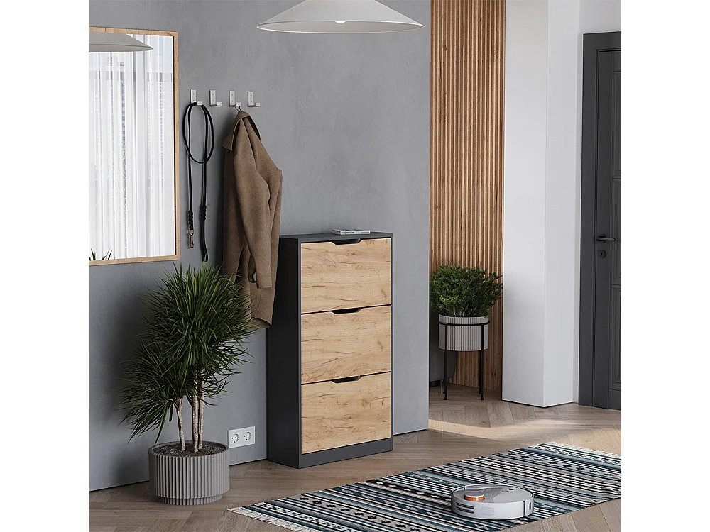 Le basculeur à chaussures anthracite/chêne doré 59x22x105 luca