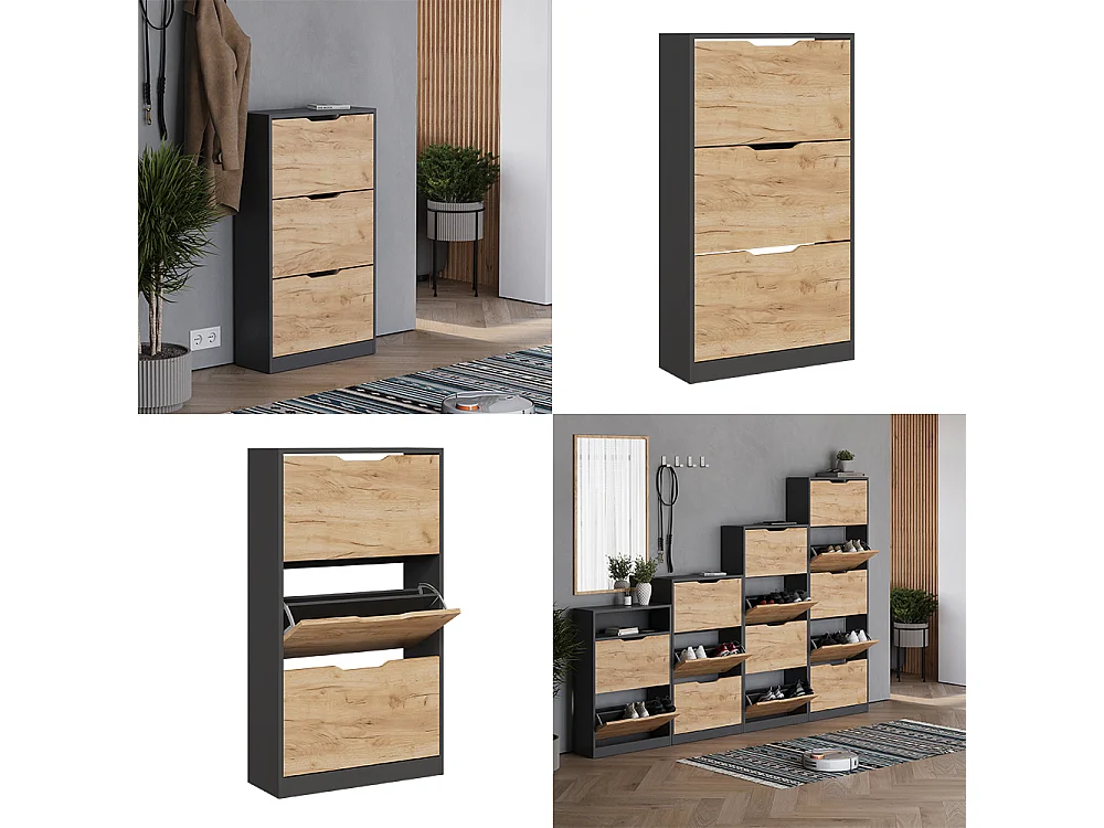 Le basculeur à chaussures anthracite/chêne doré 59x22x105 luca