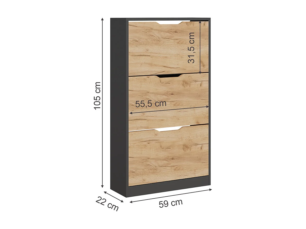 Le basculeur à chaussures anthracite/chêne doré 59x22x105 luca