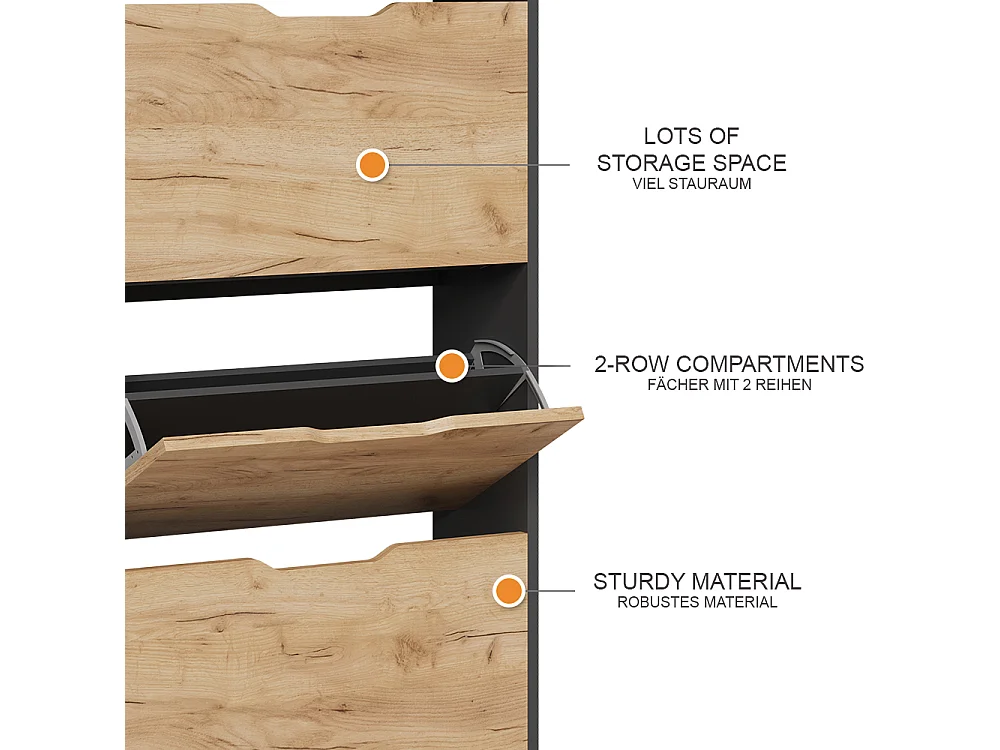 Le basculeur à chaussures anthracite/chêne doré 59x22x105 luca