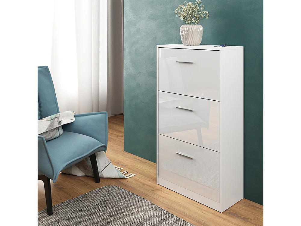 Meuble à chaussure blanc haute brillance 59x22x105 gizmo