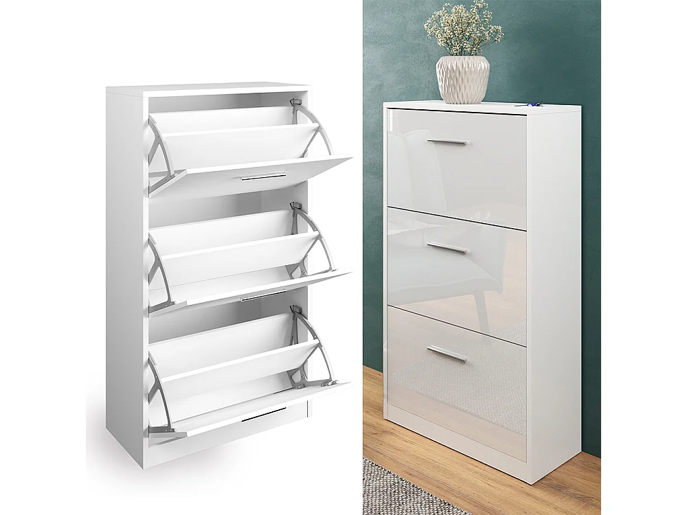 Meuble à chaussure blanc haute brillance 59x22x105 gizmo