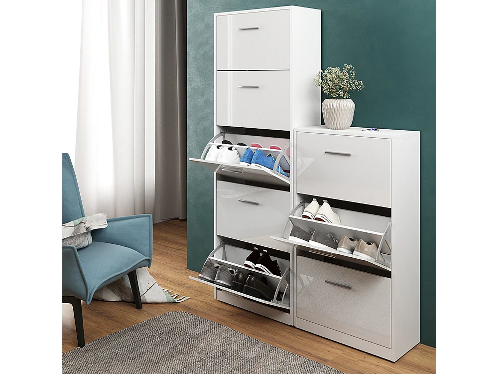 Meuble à chaussure blanc haute brillance 59x22x105 gizmo