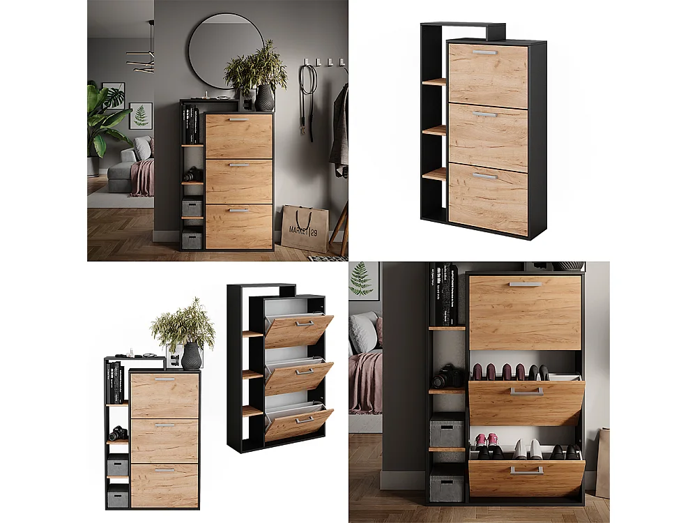 Meuble à chaussure chêne doré/anthracite 80x24.2x128.3 orlando