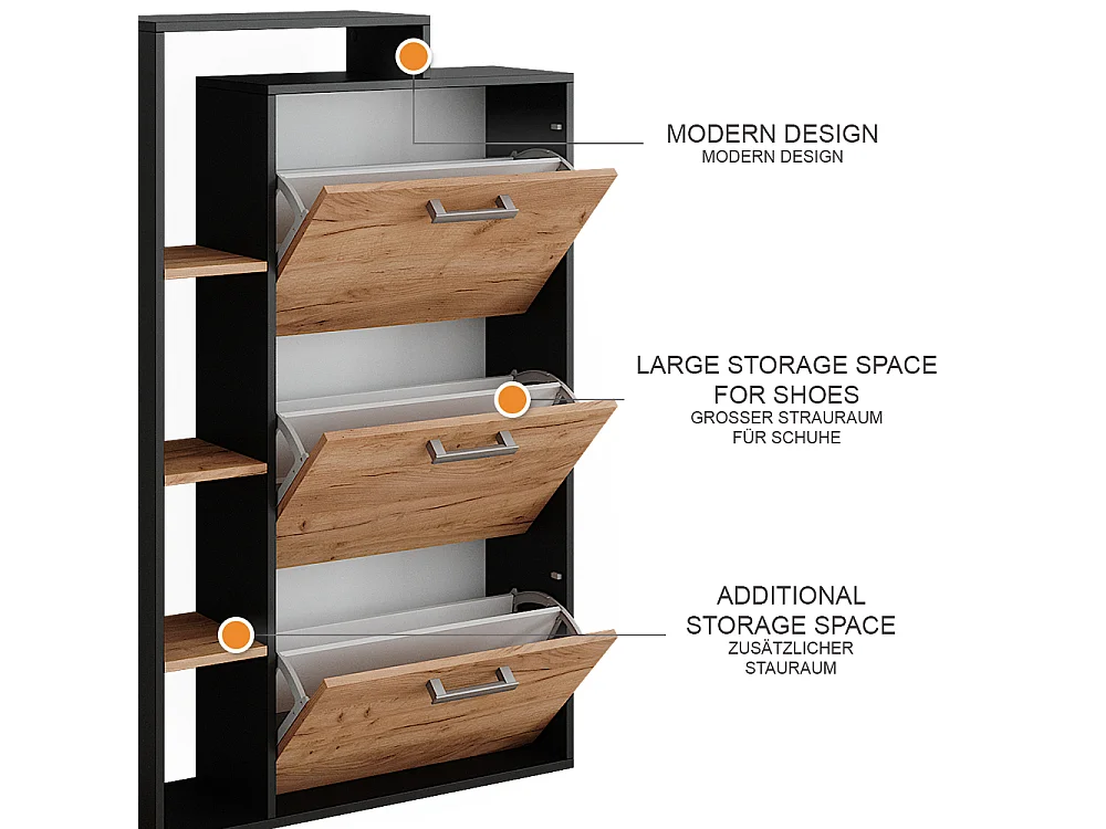 Meuble à chaussure chêne doré/anthracite 80x24.2x128.3 orlando