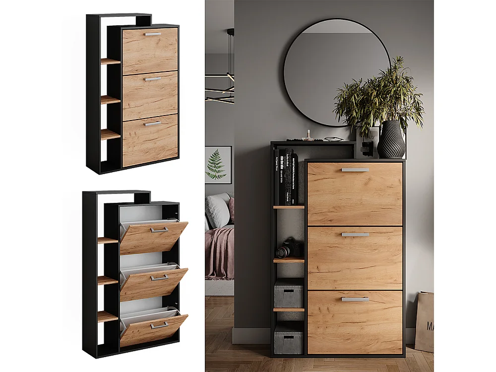 Meuble à chaussure chêne doré/anthracite 80x24.2x128.3 orlando