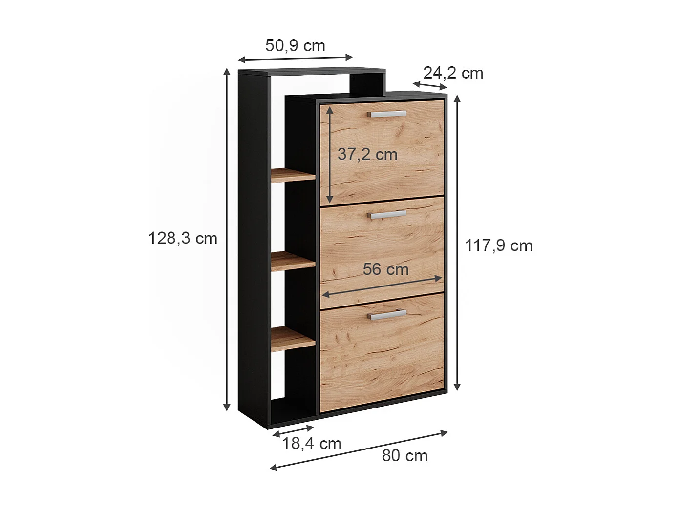 Meuble à chaussure chêne doré/anthracite 80x24.2x128.3 orlando