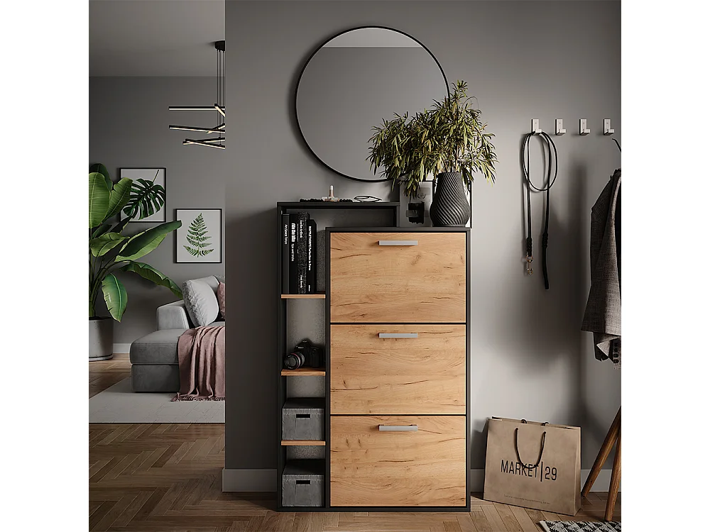 Meuble à chaussure chêne doré/anthracite 80x24.2x128.3 orlando
