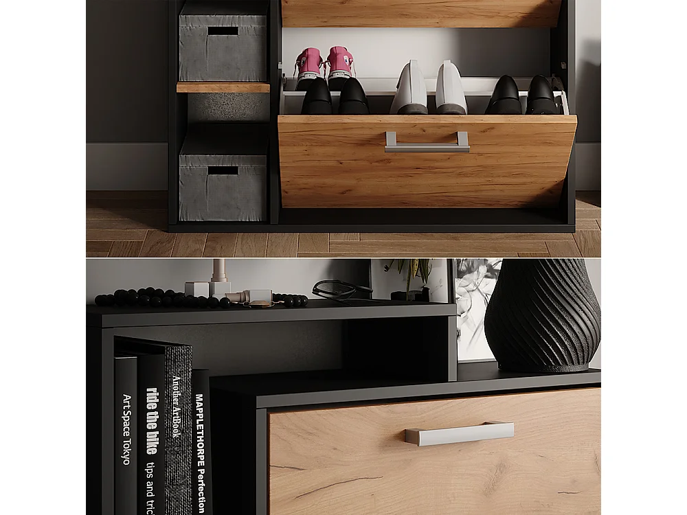 Meuble à chaussure chêne doré/anthracite 80x24.2x128.3 orlando
