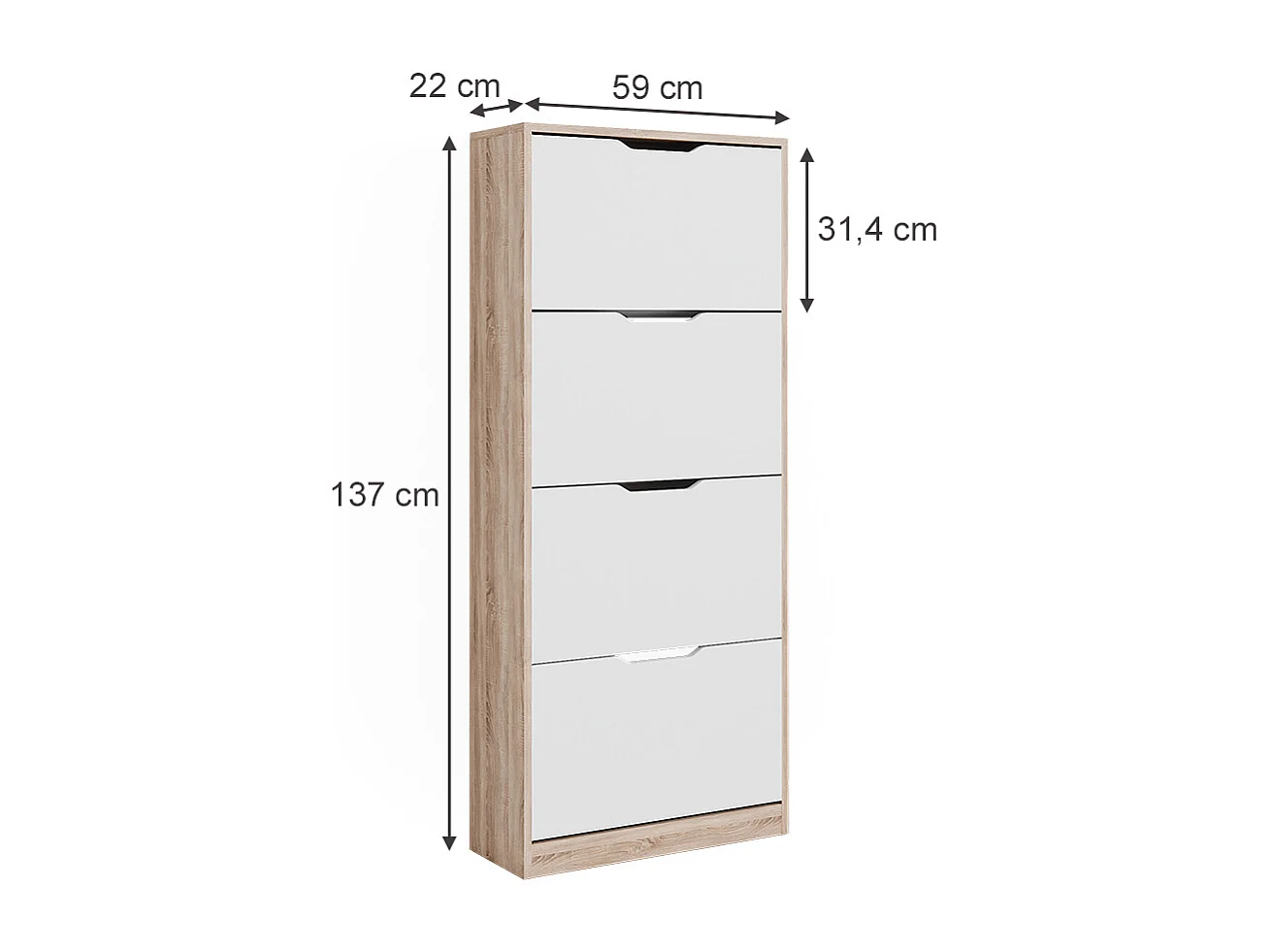 Meuble à chaussure sonoma/blanc 59x22x137 luca