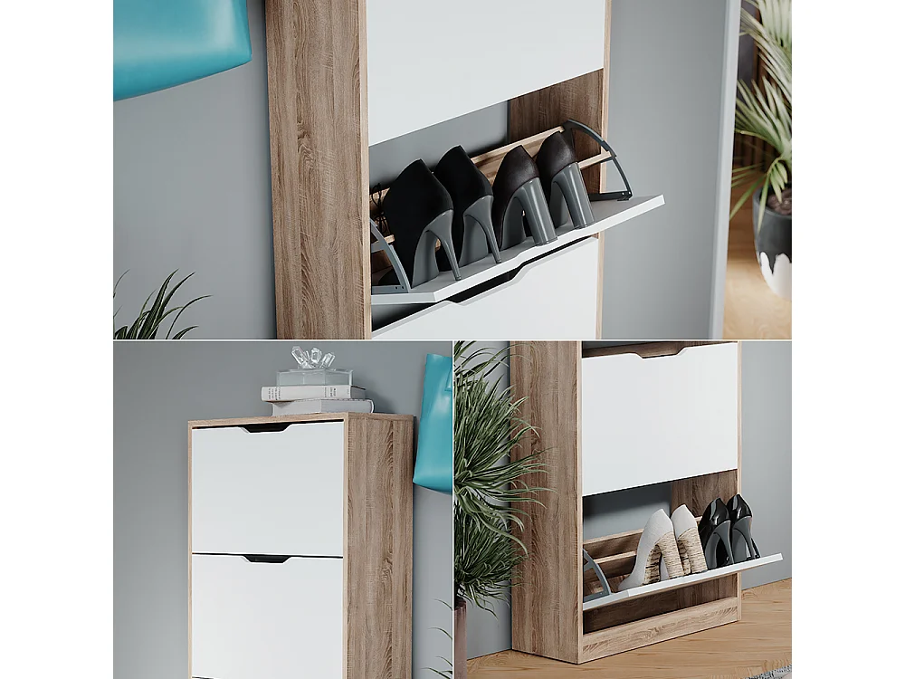 Meuble à chaussure sonoma/blanc 59x22x137 luca