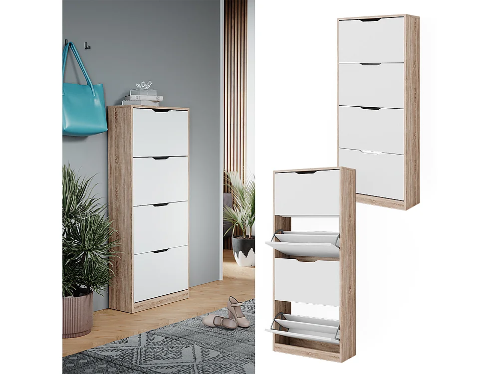 Meuble à chaussure sonoma/blanc 59x22x137 luca