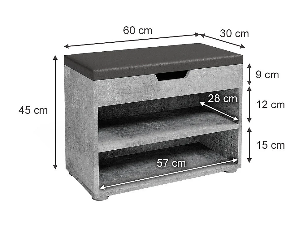 Banco para zapatos hormigón 60x30x45 rolfe