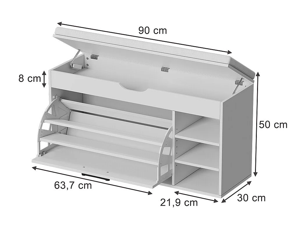 Banc pour chaussures blanc 90x30x50 solino
