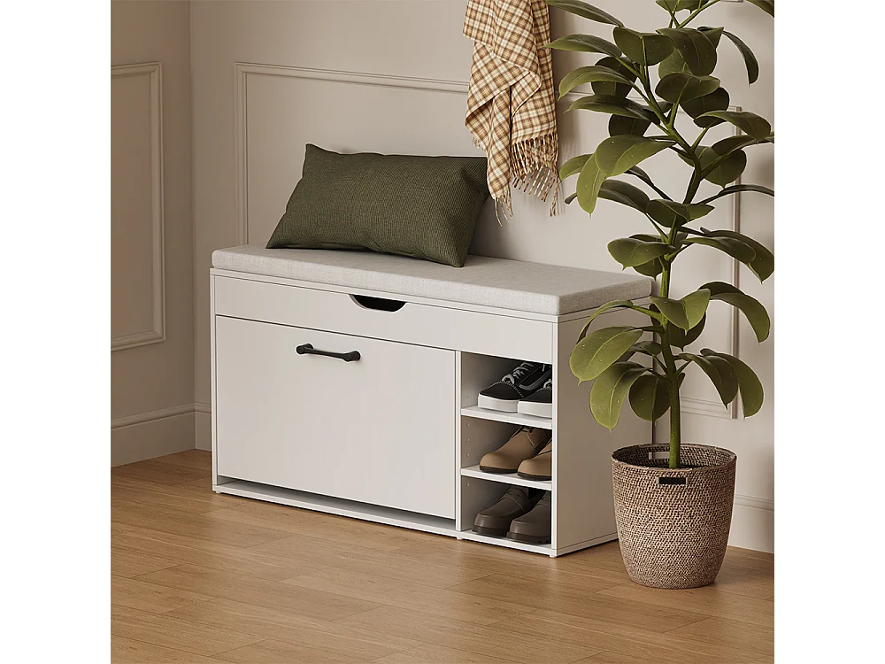 Banc pour chaussures blanc 90x30x50 solino