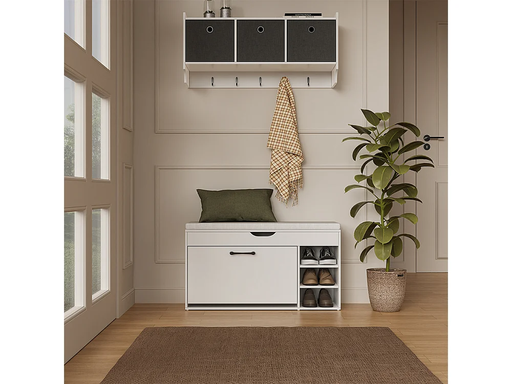 Banc pour chaussures blanc 90x30x50 solino