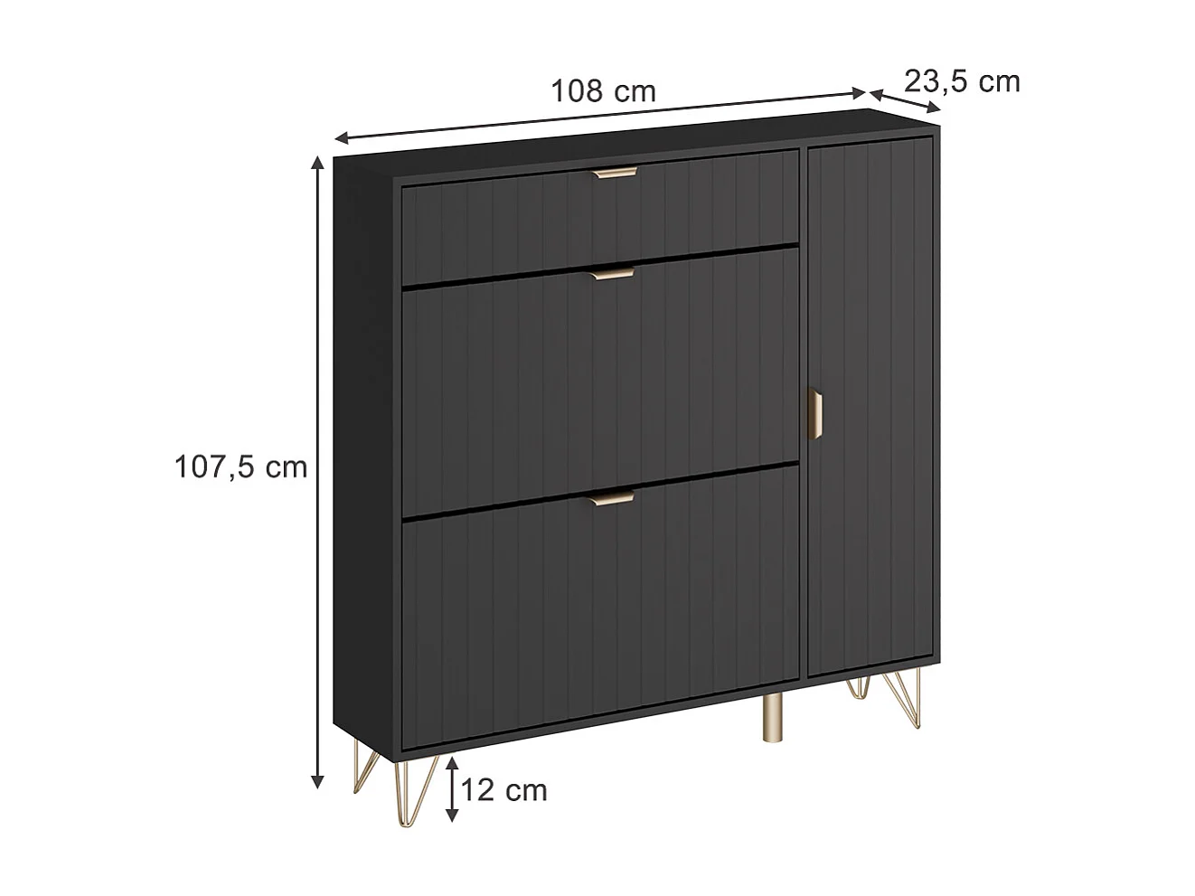 Armoire à chaussures noir 108x23.5x107.5 helge