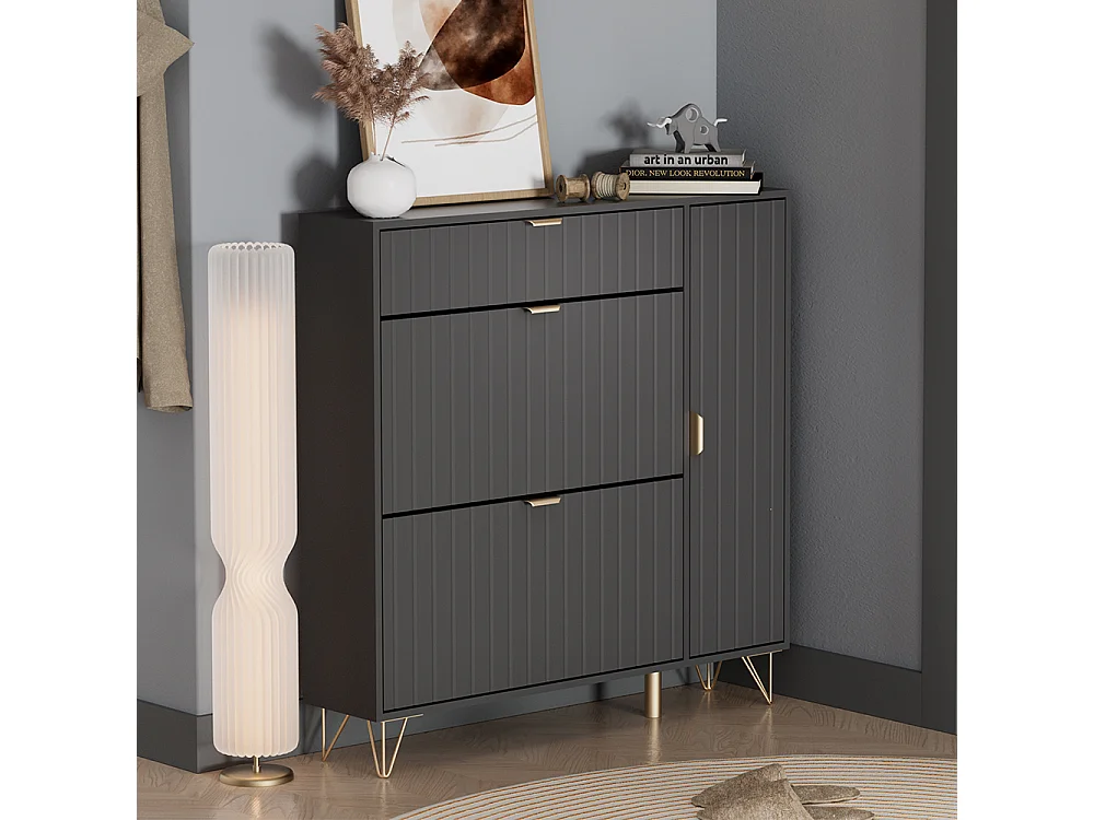 Armoire à chaussures noir 108x23.5x107.5 helge