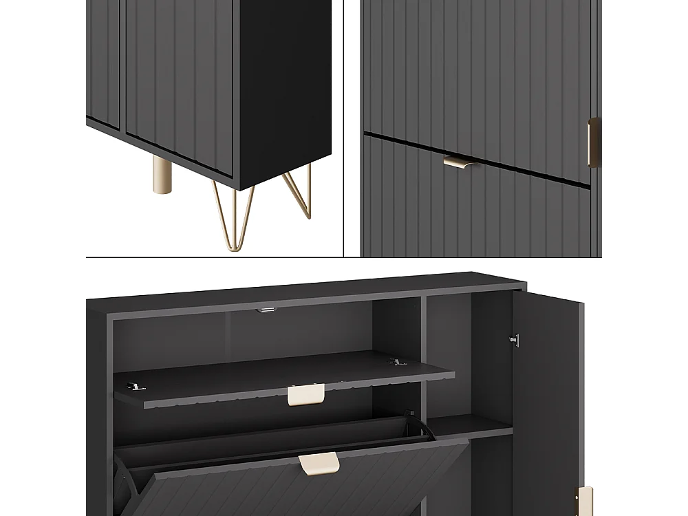 Armoire à chaussures noir 108x23.5x107.5 helge