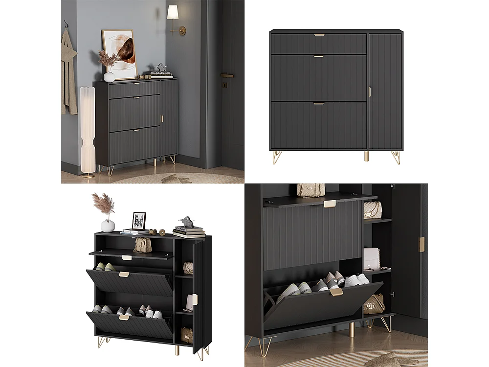 Armoire à chaussures noir 108x23.5x107.5 helge