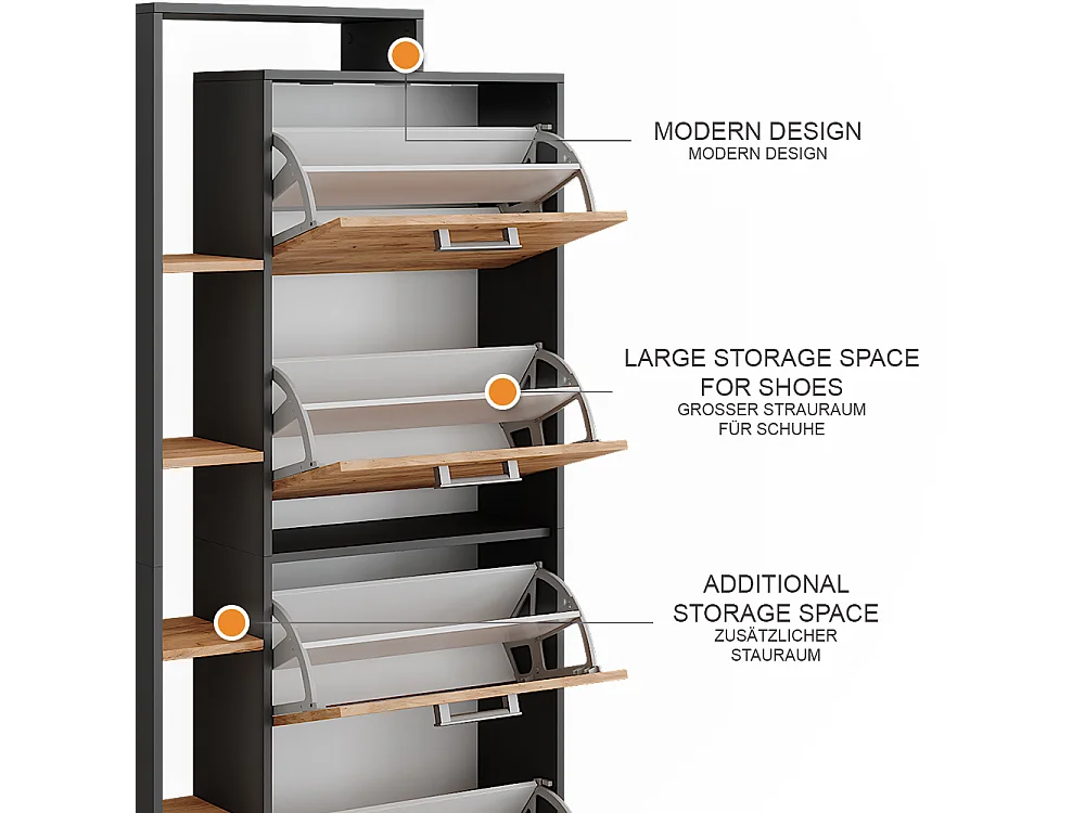 Le basculeur à chaussures chêne doré/anthracite 80x24.2x166.1 orlando