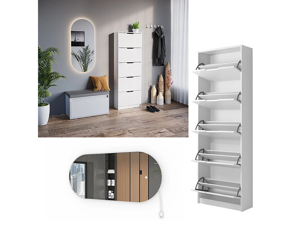 Meuble à chaussure blanc 59x22x169 luca