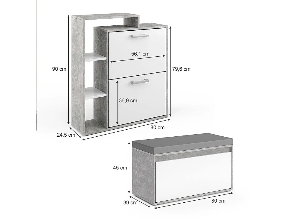 Meuble à chaussure béton 80x39x90 orlando