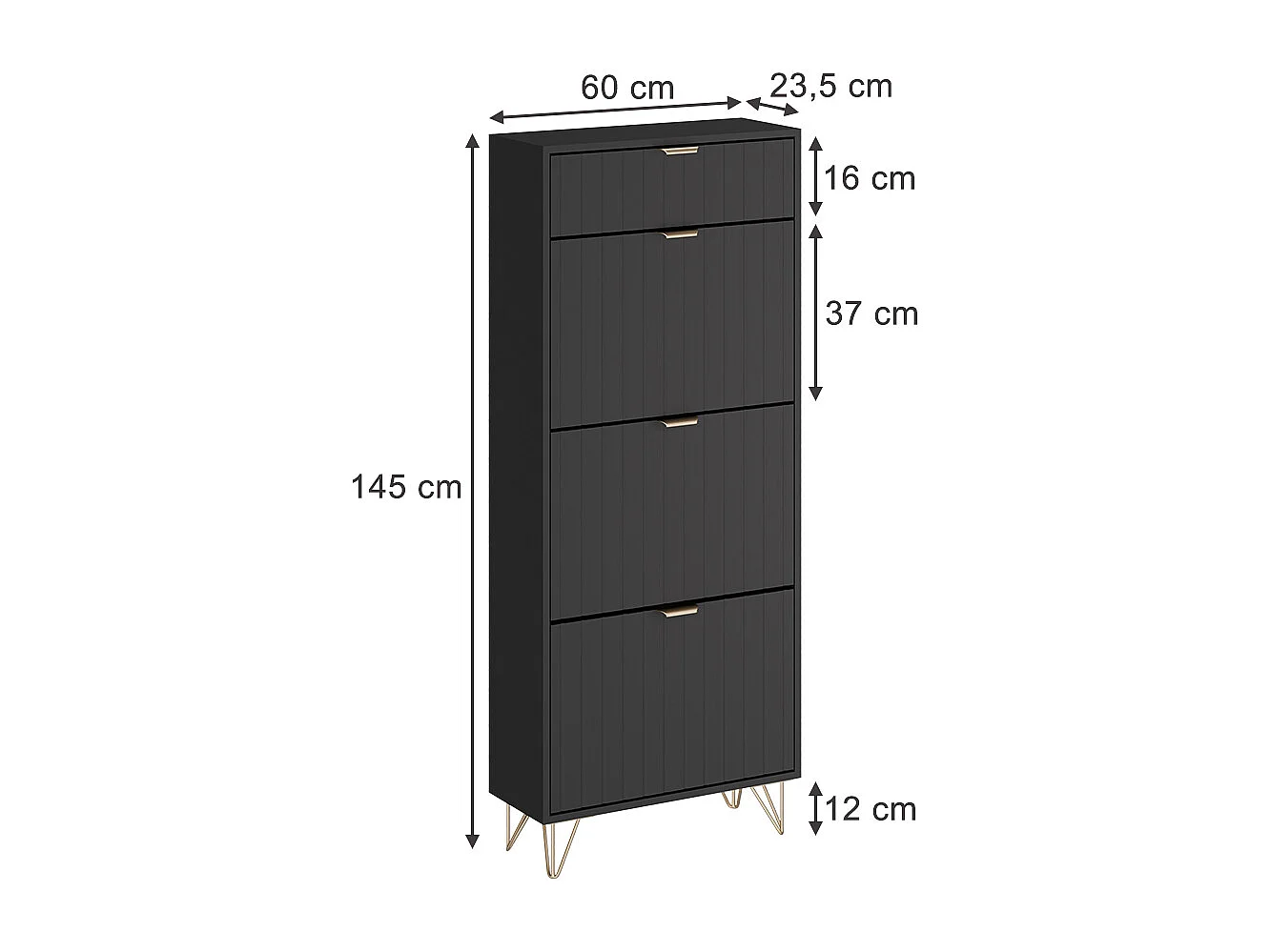 Armoire à chaussures noir 60x23.5x145 helge