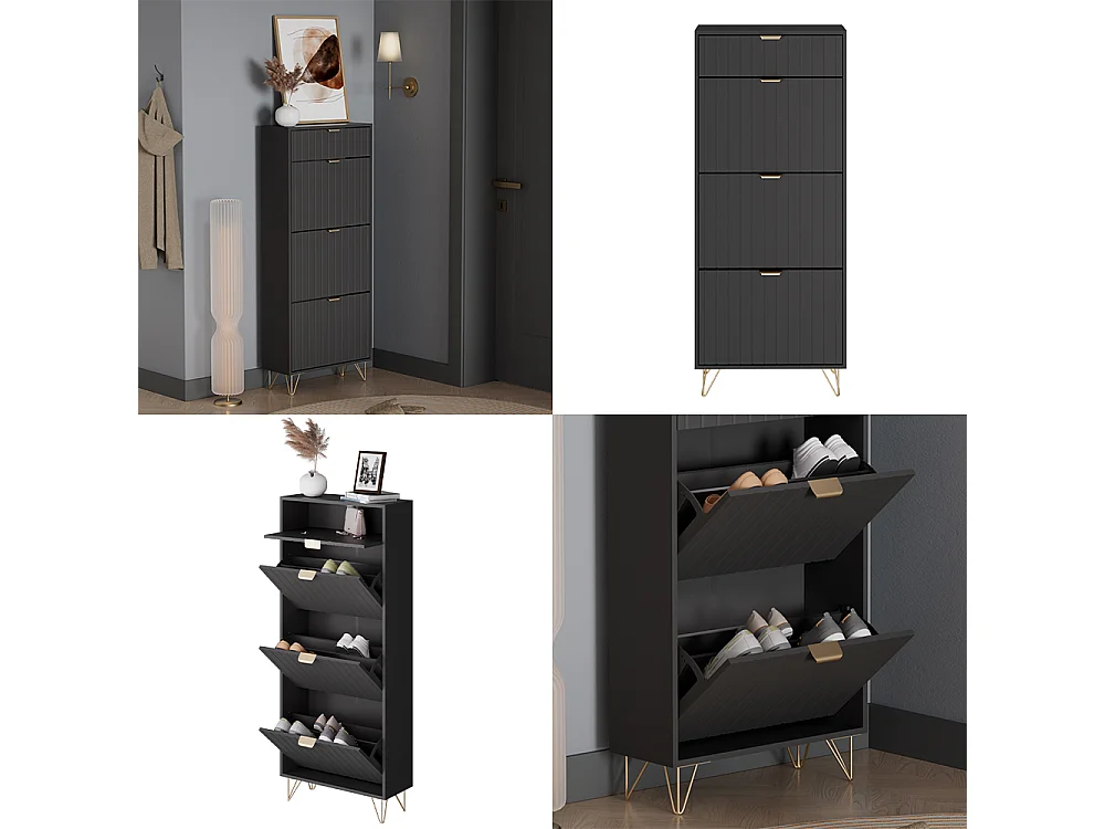 Armoire à chaussures noir 60x23.5x145 helge