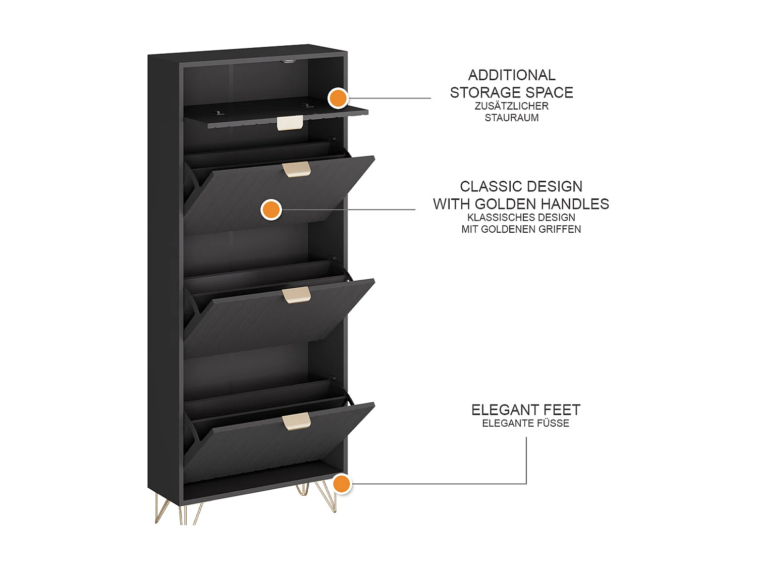 Armoire à chaussures noir 60x23.5x145 helge