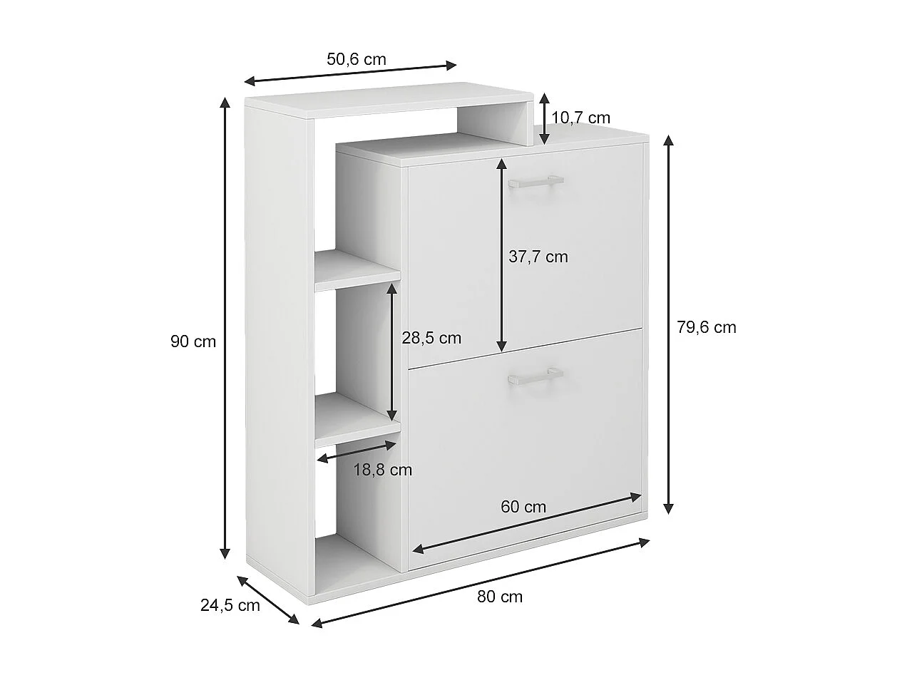 Meuble à chaussure blanc 80x24.5x90 tobias