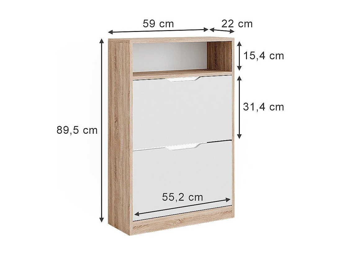 Meuble à chaussure sonoma/blanc 59x22x89.5 luca