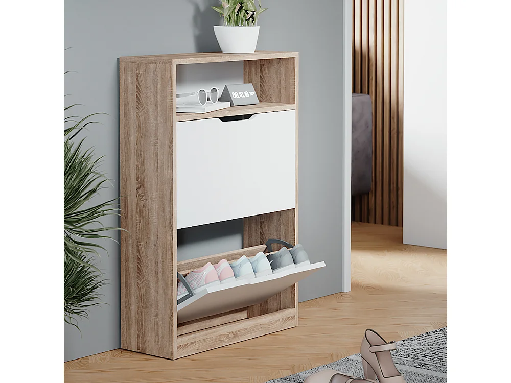 Skohyllan sonoma/vit 59x22x89.5 luca