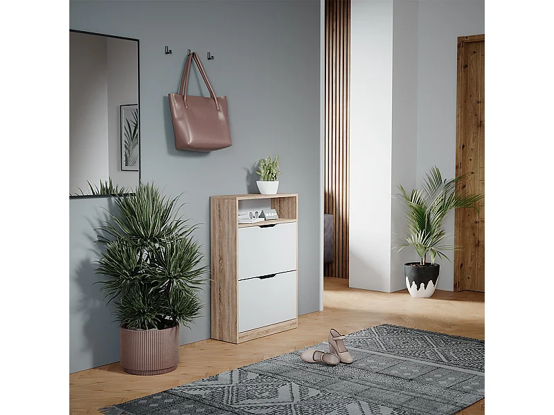 Meuble à chaussure sonoma/blanc 59x22x89.5 luca