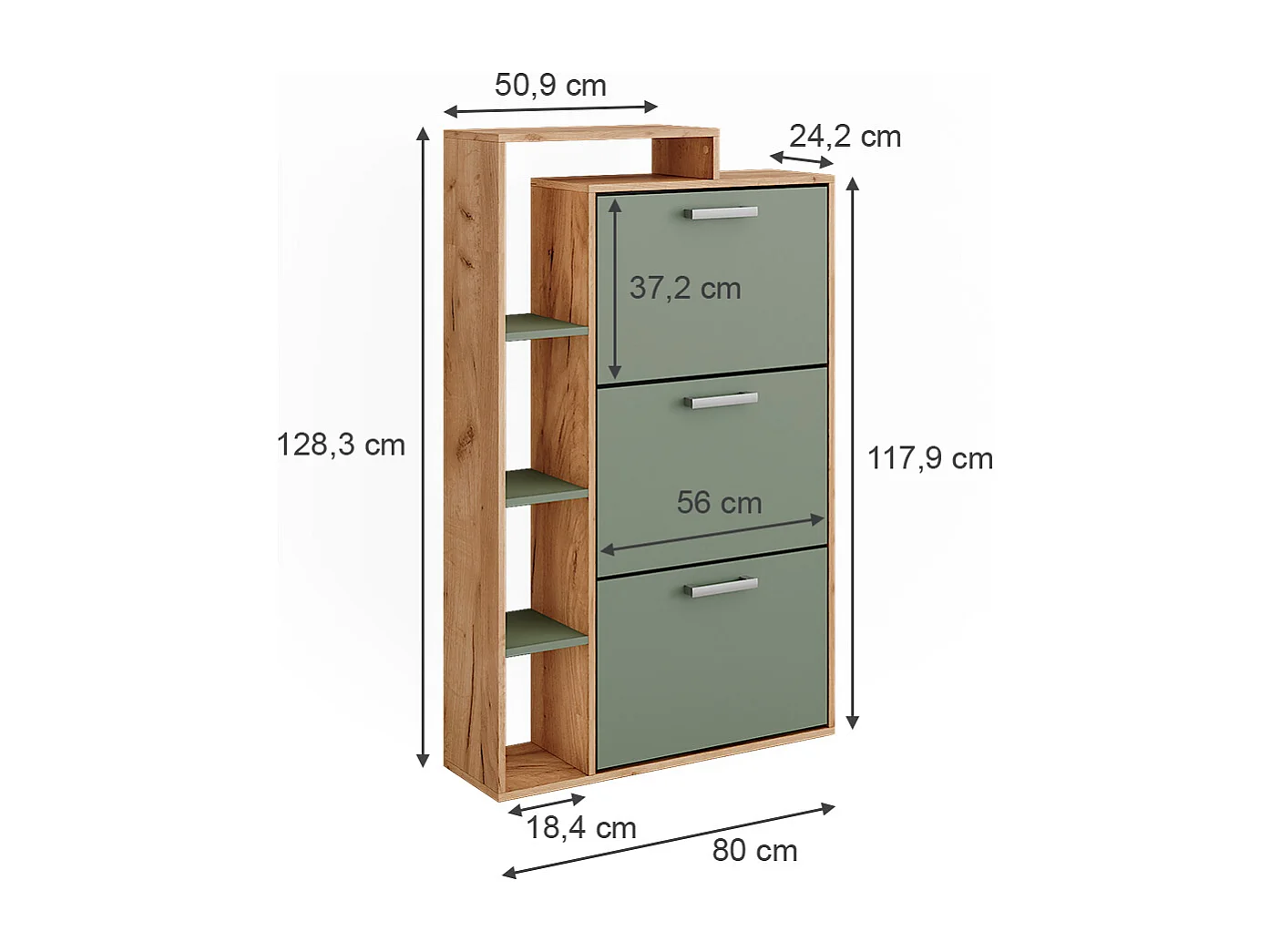 Schuhkipper goldkraft eiche/grün 80x24.2x128.3 orlando