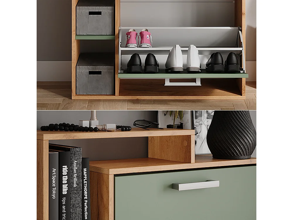 Schuhkipper goldkraft eiche/grün 80x24.2x128.3 orlando